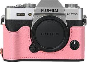 lot 20247 image: BMAOLLONGB X-T30 IIIII Case, Handmade Carbon Fiber PU Leather Half Camera Case Bag Cover Bottom Opening Version for Fujifilm XT30 X-T30 IIIII With Hand Strap (Pink)