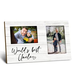 lot 20249 image: Foyoulame Worlds Best Uncle 4x6 Picture Frame for Two Photos, Uncle Fathers Day Birthday Gifts Wooden Picture Frame, Best Unky Unkie Christmas Decorative Photo Frames for Table Desk Decor (Minor Crack In Frame)