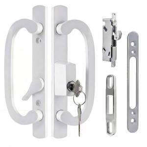 lot 20259 image: Teilmix Universal Sliding Glass Door Handle Replacement with Mortise Lock Fits 3-1516 Hole Spacing & 1-38 to 2 Thick Patio Doors, Non-Handed Offset Design, Sturdy Zinc Diecast, White with Keyed