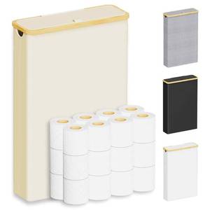 lot 20262 image: SpaceAid Extra Large Toilet Paper Storage with Lid, Hold up to 24 Regular Rolls or 18 Mega Rolls, Slim Toilet Paper Basket Holder Bin Container, Bathroom Accessories Organizer, Beige