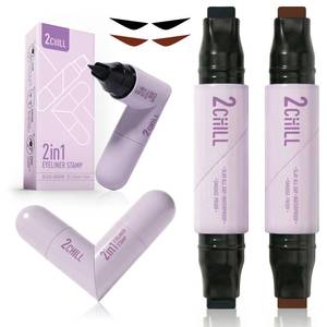 lot 20267 image: 2CHILL 2-Pack Rotating Eyeliner Stamp Pen, Dual-Ended Winged Eyeliner Stamp, Cat Eye Tool, Waterproof & Smudge-Proof, Long-Lasting Make up, Matte Finish, Liquid Eyeliner for Beginners, Black & Brown