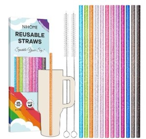 lot 4259 image: NiHome 40oz Straws 12 Pack Glitter Plastic BPA-free Laser-Induced Sparkle