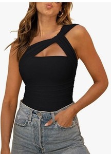 lot 20139 image: REORIA Mesh Tank Top Asymmetrical Body Suit Black XS