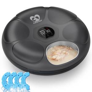 lot 1029 image: Casfuy Automatic Cat Feeder Cordless - Automatic Cat Food Dispenser with Stainless Steel Tray for Wet Food Rechargeable Auto Feeder for Cats Small Dogs with Programmable Timer Low Battery Indicator