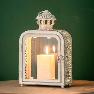 lot 1032 image: DECORKEY Candle Lantern Decorative Indoor & Outdoor, Vintage Metal Lanterns with Clear Glass, Tabletop&Hanging Candle Holders for Patio Front Porch Home Decor, Halloween Christmas Decorations (White)