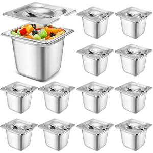 lot 1039 image: Maxcheck 12 Pcs Stainless Steel Hotel Pan with Lids 16 Size Chafing Steam Table Catering Pans with Notched Cover Commercial Stackable Metal Steamer for Buffet Party Storage Food(5.9 Inch)