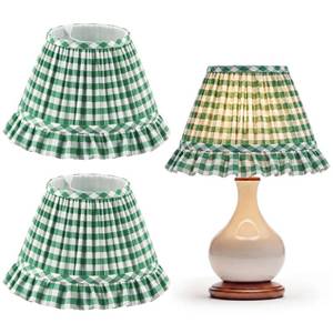 lot 1050 image: VIHOSE Gingham Plaid Pleated Lamp Shades Set of 2, Green White Ruffle
