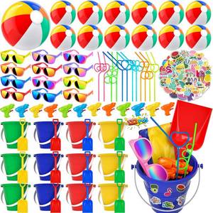 lot 1091 image: GIFTINBOX Pool Beach Summer Party Favors For Kids Ages 4-8- 122PCS Summer Beach Toys Include Beach Balls , Kids Sunglasses, Sand Buckets,Straws, For Pool Party Supplies,sand Toys