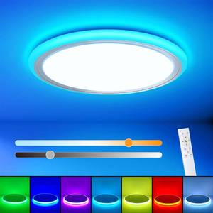 lot 1095 image: BLNAN RGB Led Flush Mount Ceiling Light with Remote Control, 13Inch 24W 2400LM 3000K-6500K Dimmable Color Changing Wired Light Fixture, Colorful for Bedroom Kids Room Party Festival, White