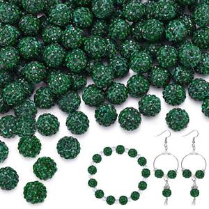 lot 2128 image: 200pcs 10mm Emerald Rhinestone Beads for Jewelry Making, Shiny Round Shamballa Disco Ball Beads Bulk, Sparkle Crystal Clay Christmas for Bracelet Baseball Necklace Earring Crafting and DIY