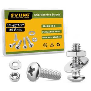 lot 2136 image: SVLING 14-20 x 12 Pan Head Machine Screws Nut Bolt Washer Assortment Kit,(35 Sets) 304 Stainless Steel 18-8 Phillips Drive Full Thread Assorted