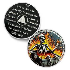 lot 2138 image: Dumpster Fire Skull 15 Year Sobriety Coin - The Strongest Steel is Forged AA Coins - Recovery Addiction NA AA Chips and Medallions - Celebrate Clean Narcotics Alcoholics Anonymous Gifts for Men Women