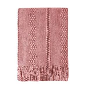lot 2140 image: BOURINA Coral Pink Throw Blanket 50x60 Inch Knitted Soft Throw Sofa Blanket