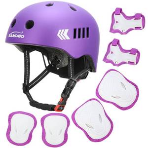 lot 2153 image: KAMUGO Kids Bike Helmet, Toddler Helmet for Ages 2-8 Boys Girls with Sports Protective Gear Set Knee Elbow Wrist Pads for Skateboard Cycling Scooter Rollerblading(Purple)