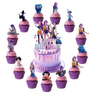 lot 2164 image: Demon Movie Hunters Birthday Cake Topper, Cute Cake Decorations Include 1Pcs Happy Birthday Cake Topper and 24Pcs Cupcake Topper for Cartoon Party Decorations