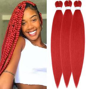 lot 2171 image: Red Braiding Hair Pre stretched 26 Inch Pre stretched Braiding Hair Extensions Yaki Braids Hair Hot Water Setting Synthetic Hair Colored Braiding Hair Pre stretched Crochet Hair(26 Inch,3 Packs,Red#)