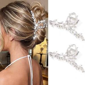 lot 2180 image: CAKURE Silver Hair Clips Rhinestone Claw Clip Large Fancy Hair Clip Claw Bride Wedding Hair Accessories for Women (Pack of 2) (c-silver)
