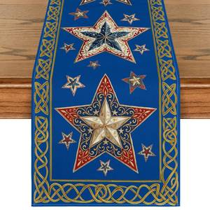 lot 2189 image: Artoid Mode Blue Stars Golden Border 210 GSM 4th of July Table Runner, Memorial Day Kitchen Dining Table Decoration for Home Party Decor 13x72 Inch