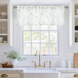 lot 2214 image: VOGOL Gray Tassel Embroidered Sheer Tier Curtains, 30 x 36, 2 Panels
