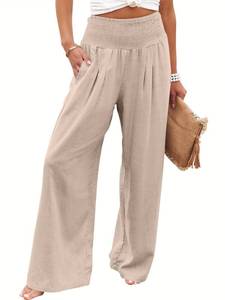 lot 2248 image: ANRABESS Women Linen Palazzo Wide Leg Pants with Pockets, Almond,L