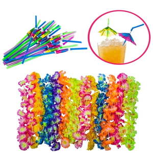lot 2266 image: Hawaiian party favors for luau - 36 pc. - 12 lei necklaces and 24 umbrella straws