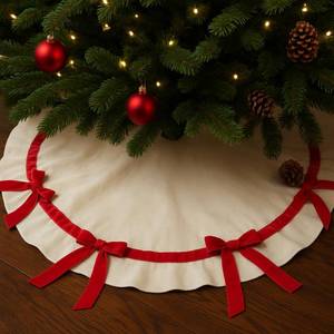lot 2283 image: Syhood Christmas Tree Skirt Velvet 30 with Red Bow Christmas Decoration
