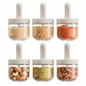 lot 3785 image: ShanSon 6-Piece Glass Spice Jars with Adjustable Spoon, 10.16oz 300ml Seasoning Containers with Airtight Lids, Moisture-Proof Condiment Pots, Spice Organizer for Kitchen Countertop & Pantry Storage