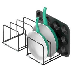 lot 3803 image: KORRTFID Kitchen Cabinet Organizer, 2PCS Steel Cookware Holder, Divided Holder with 3 Slots for Skillets Baking Tray and Chopping Board Rack - Pan Holder Storage (2.2 Inch Width Slots)