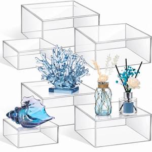 lot 3805 image: Jerify 6 Pcs Acrylic Riser Display Stands 5.91 5.12 3.54, Clear Square