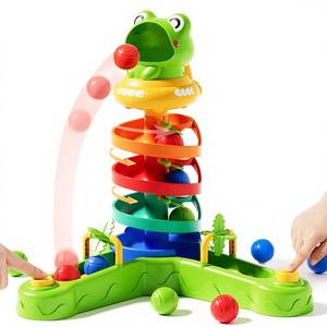 lot 3807 image: Frog Ball Drop Toy for Kids, 5 Layer Roll Swirling Ball Tower with 12 Balls
