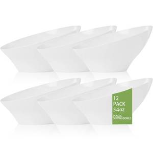 lot 3810 image: bUCLA 12 Pack White Plastic Serving Bowls - 54 OZ Angled Table Salad and Fruit Bowls Disposable for Chip&Candy - Ideal for Party & Wedding