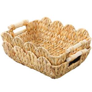 lot 3812 image: Coeusy Gift Basket, Cute Wicker Basket for Gifts, Scalloped Woven Water Hyacinth Storage Basket with Wooden Handles for Snack, Display, Shelves, 2 Pack