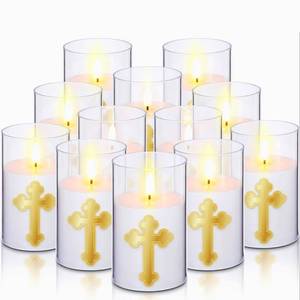 lot 3813 image: Baquler 12 Pcs Flameless LED Devotional Prayer Candle Christian Cross Flameless Candle Battery Powered 7 Day Sanctuary Religious Decorative Candles for Church Hospital Home Altar 3X5 Inch ONLY TEN NOT TWELVE
