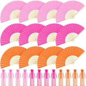 lot 4347 image: Quzzil 12 Pack Pink and Orange Folding Hand Fans 8.26 Inch Portable Small Handheld Fan with Organza Bag for Tequila Sunrise Sunset Birthday Party Decoration Baby Shower DIY Crafts Photography Props