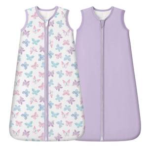lot 4352 image: FIEMOL Rayon Made from Bamboo Baby Sleep Sack 6-12 Months, 1.0 Tog Baby Wearable Blanket, Soft Sleeping Bag for Newborn Infant Babies with 2-Way Zipper 2 Pack (Medium) Purple Butterfly