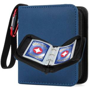 lot 4360 image: GEAoffice Mini Trading Card Binder 1 Pocket Holds 80 Cards, Zip Close, Blue