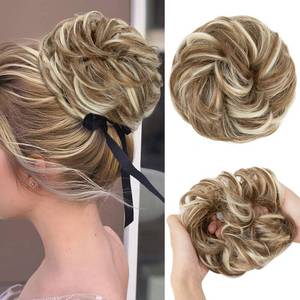lot 4361 image: CJL HAIR Large Messy Bun Hair Piece Wavy Curly Scrunchies Synthetic Chignon Ponytail Hair Extensions Thick Updo Hairpieces for Women Bahama Beige