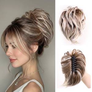 lot 4370 image: XIXISNOW Ponytail Extension Synthetic Blonde Messy Bun Hair Piece 7.8 Inch