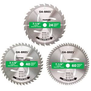 lot 4377 image: 3Pack Combo 7-14 Inch Circular Saw Blades with 58 Arbor, TCT ATB 24T Framing, 40T Crosscutting, 60T Finish Saw Blade for Various Wood Cutting