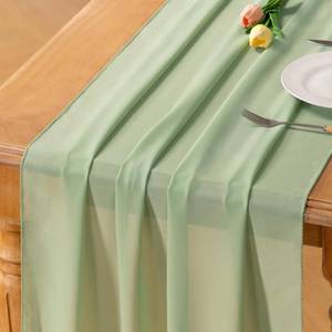 lot 4400 image: Sage Green Chiffon Table Runner Fall Boho Wedding Birthday Party Decor