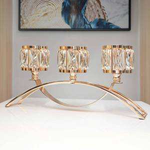 lot 4410 image: 3 Arms Crystal Bowl Tealight Candelabra Votive Candle Stand, Candlestick Holders Wedding centerpieces for Tables Crystal Candlestick��Centerpiece Table Decorations (Gold)