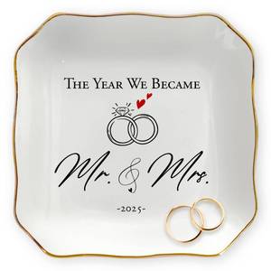 lot 4462 image: OASSIE Christmas Wedding Gifts for Couples 2025 - Mr and Mrs Gifts 4x4 Ceramic Jewelry Dish Tray - Bridal Shower Engagement Gifts for Bride Women Newlyweds Marriage Just Married