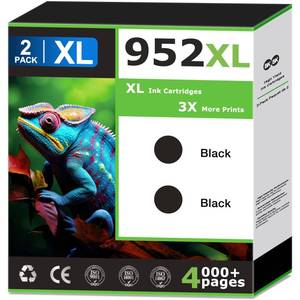 lot 4487 image: 952XL Black Ink Cartridges Replacement for HP 952 Black Ink Cartridges, Compatible with HP Printer OfficeJet Pro 7740 8710 8715 8720 8725 8730 8200 8210 8728 Ink, Equipped with Upgraded Chip (2 Pack)