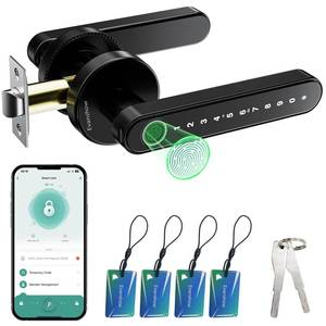 lot 5684 image: Evanshow Smart Door Lock with Knob, Keyless Entry Door Locks with Handle, Fingerprint Door Knob for BedroomFront DoorApartment,Generate Passcode Remotely Black