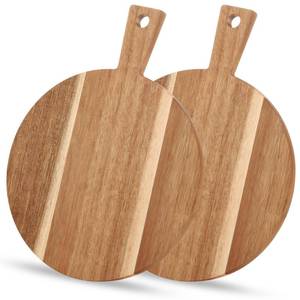 lot 5692 image: GBACHOOSE 2 Pcs Acacia Wood Cutting Board Set, Pizza Cutting Board with Handle, Large Round Serving Boards for Kitchen Bread Cheese Charcuterie Party Food Prep Decor