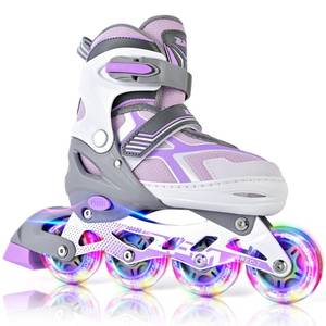 lot 5699 image: 2PM SPORTS Inline Skates for Kids Girls Boys Ages 4-8 8-12 4-7 7-12 10-14, Adjustable Kids Roller Skates Blades for Adults Men Women Beginners Youths Violet adjustable Size 10C 1 2 3 4 5 6 7 8 9 10