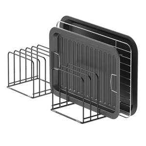 lot 5705 image: KORRTFID Kitchen Cabinet Organizer, Steel Cookware Holder, Divided Holder with 5 Slots for Skillets Baking Tray and Chopping Board Rack - Baking Pan Holder Storage (2 PCS)