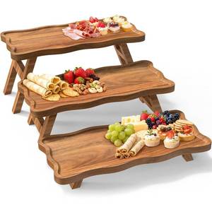 lot 5707 image: Acacia Wood 3 Tier Cupcake Stand, Serving Tray for Party, Foldable Dessert Table Display Set, Tiered Tray Decor for Party, Birthday, Wedding, Christmas