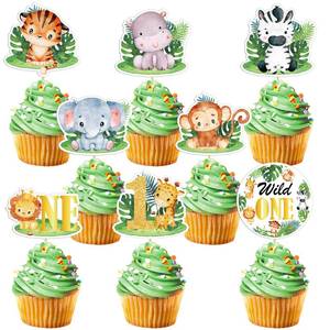 lot 6158 image: Weecent 48 PCS Wild One Cupcake Toppers Baby 1st Birthday Decorations Jungle Safari Theme Cake Toppers For Baby Boy Girls Safari Animal Party Supplies