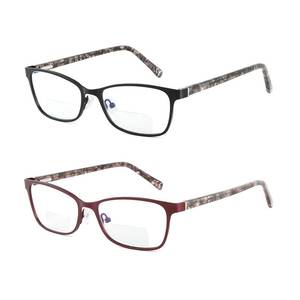 lot 6159 image: LKEYE Bifocal Reading Glasses Women Blue Light Blocking With Clear Top Computer Reader No Line Wide Metal Frame Designer Ladies Eyeglasses Black Red 2.50 strength